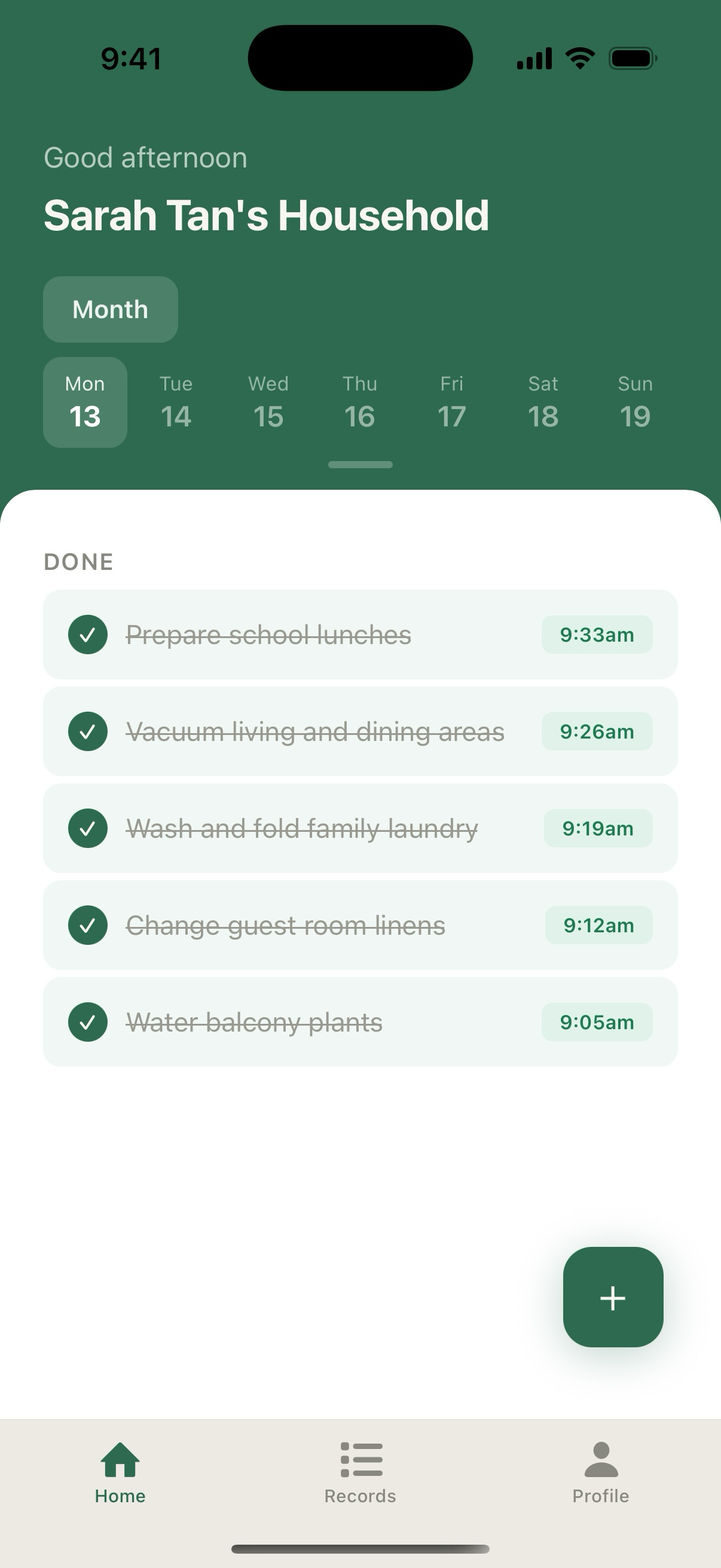 Actual Entrust employer Home screen with every household task completed